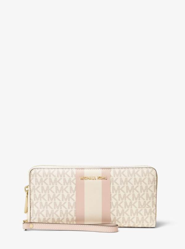Damske Penazenky Michael Kors Logo Stripe Continental Wristlet Ruzove - Doplnky Michael Kors Outlet | FGQNZ-2314